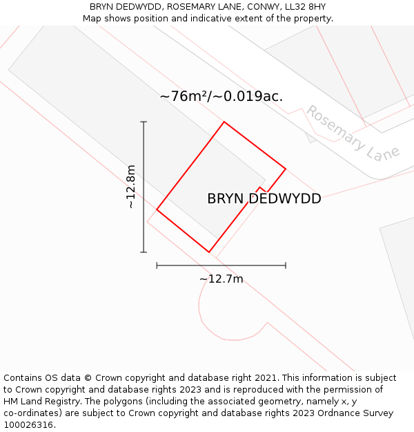 BRYN DEDWYDD, ROSEMARY LANE, CONWY, LL32 8HY: Plot and title map