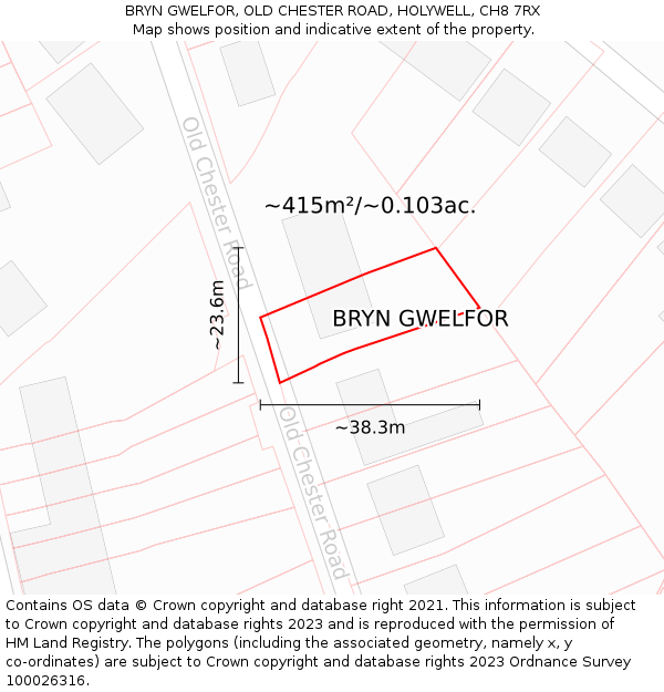 BRYN GWELFOR, OLD CHESTER ROAD, HOLYWELL, CH8 7RX: Plot and title map