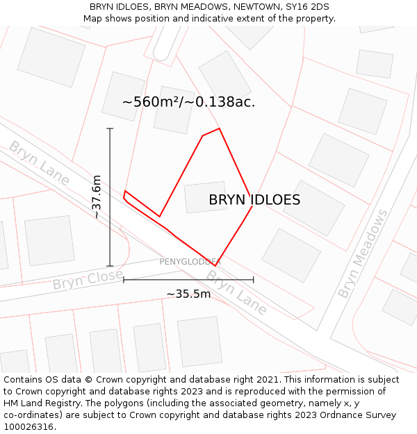BRYN IDLOES, BRYN MEADOWS, NEWTOWN, SY16 2DS: Plot and title map