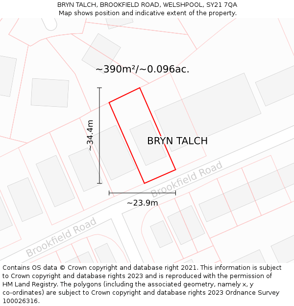 BRYN TALCH, BROOKFIELD ROAD, WELSHPOOL, SY21 7QA: Plot and title map