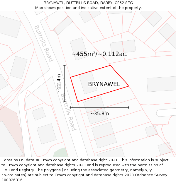 BRYNAWEL, BUTTRILLS ROAD, BARRY, CF62 8EG: Plot and title map