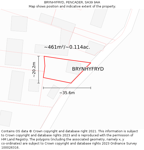 BRYNHYFRYD, PENCADER, SA39 9AA: Plot and title map