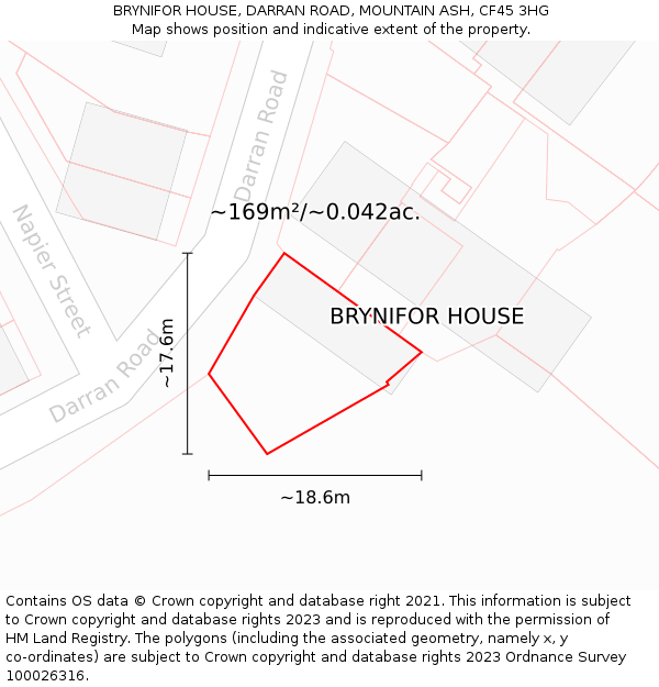 BRYNIFOR HOUSE, DARRAN ROAD, MOUNTAIN ASH, CF45 3HG: Plot and title map