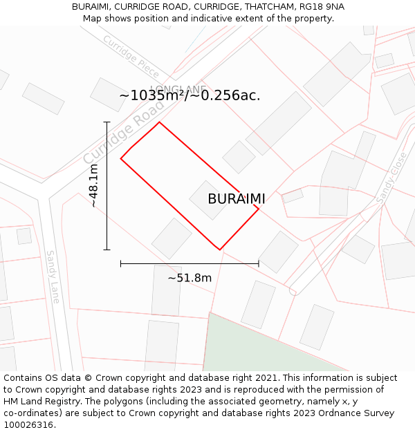 BURAIMI, CURRIDGE ROAD, CURRIDGE, THATCHAM, RG18 9NA: Plot and title map