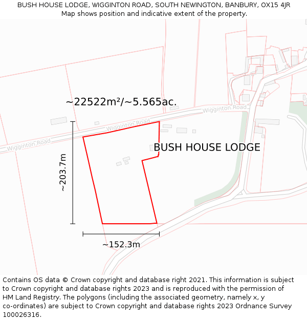 BUSH HOUSE LODGE, WIGGINTON ROAD, SOUTH NEWINGTON, BANBURY, OX15 4JR: Plot and title map