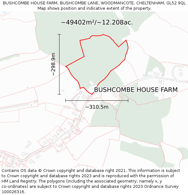 BUSHCOMBE HOUSE FARM, BUSHCOMBE LANE, WOODMANCOTE, CHELTENHAM, GL52 9QL: Plot and title map