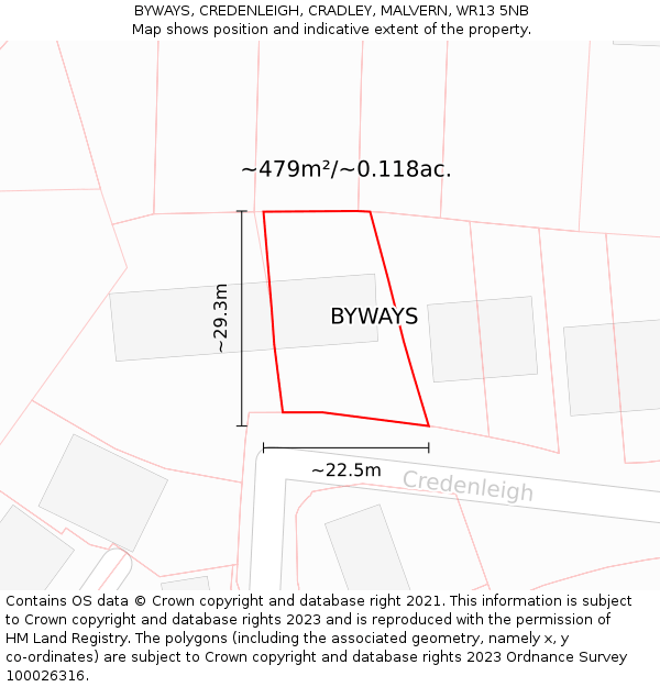 BYWAYS, CREDENLEIGH, CRADLEY, MALVERN, WR13 5NB: Plot and title map