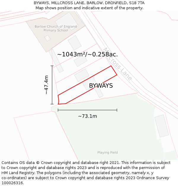 BYWAYS, MILLCROSS LANE, BARLOW, DRONFIELD, S18 7TA: Plot and title map