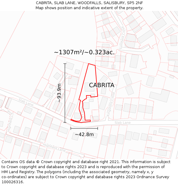 CABRITA, SLAB LANE, WOODFALLS, SALISBURY, SP5 2NF: Plot and title map