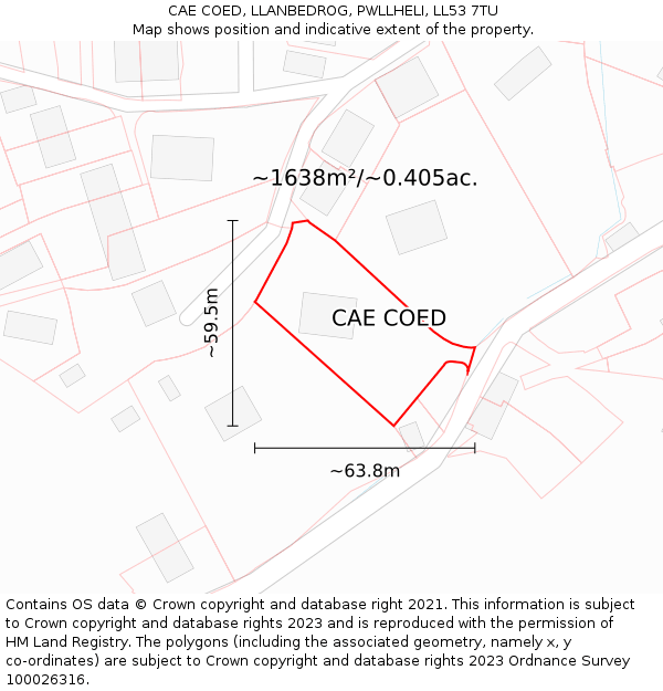 CAE COED, LLANBEDROG, PWLLHELI, LL53 7TU: Plot and title map