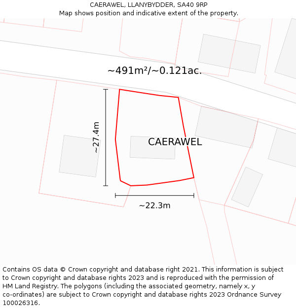 CAERAWEL, LLANYBYDDER, SA40 9RP: Plot and title map