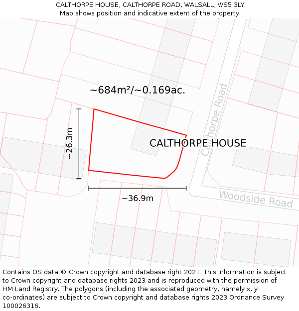 CALTHORPE HOUSE, CALTHORPE ROAD, WALSALL, WS5 3LY: Plot and title map