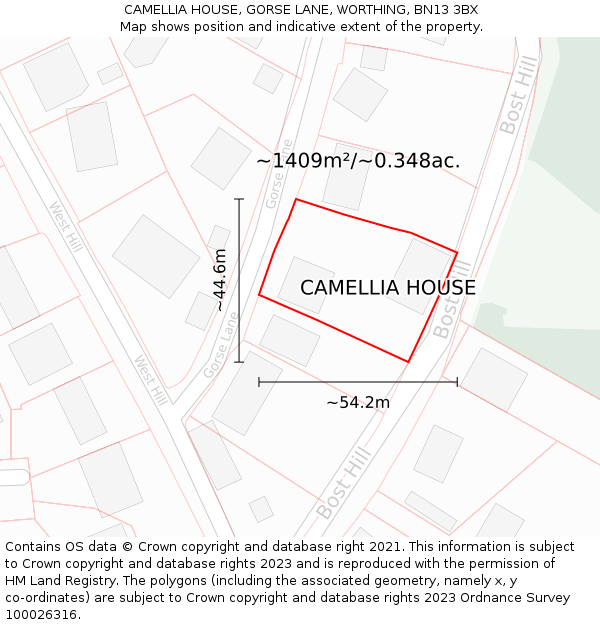 CAMELLIA HOUSE, GORSE LANE, WORTHING, BN13 3BX: Plot and title map