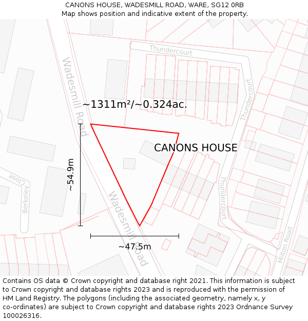 CANONS HOUSE, WADESMILL ROAD, WARE, SG12 0RB: Plot and title map