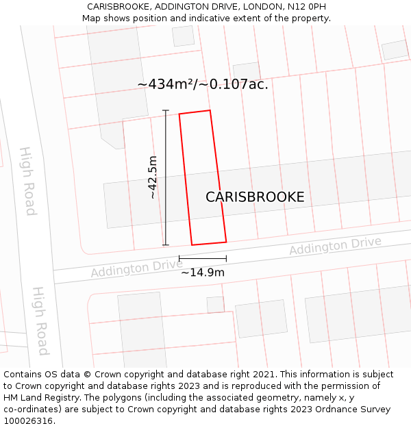CARISBROOKE, ADDINGTON DRIVE, LONDON, N12 0PH: Plot and title map