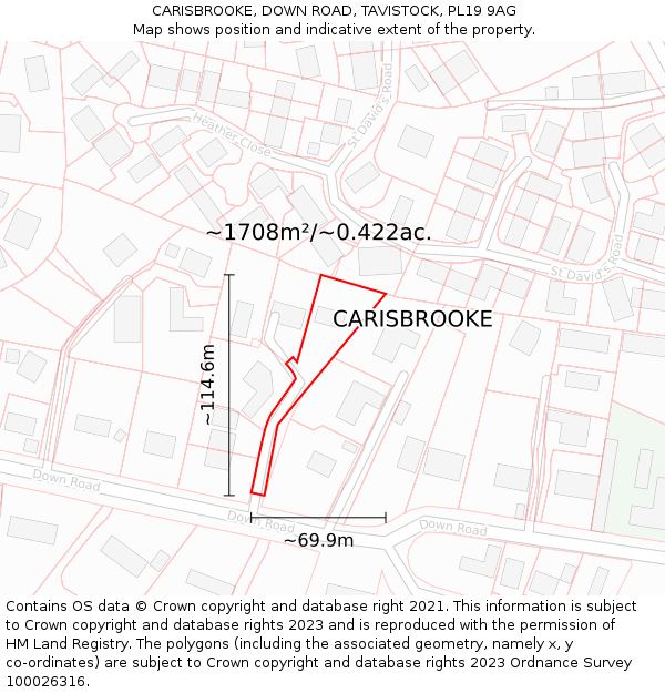 CARISBROOKE, DOWN ROAD, TAVISTOCK, PL19 9AG: Plot and title map