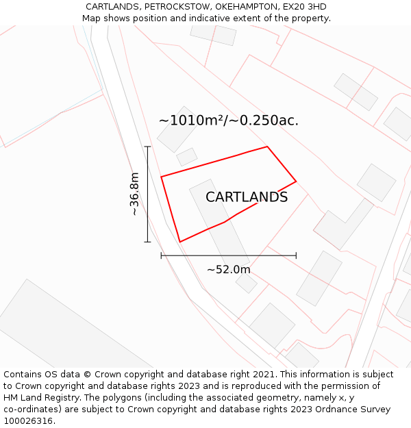 CARTLANDS, PETROCKSTOW, OKEHAMPTON, EX20 3HD: Plot and title map