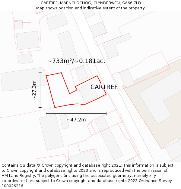 CARTREF, MAENCLOCHOG, CLYNDERWEN, SA66 7LB: Plot and title map