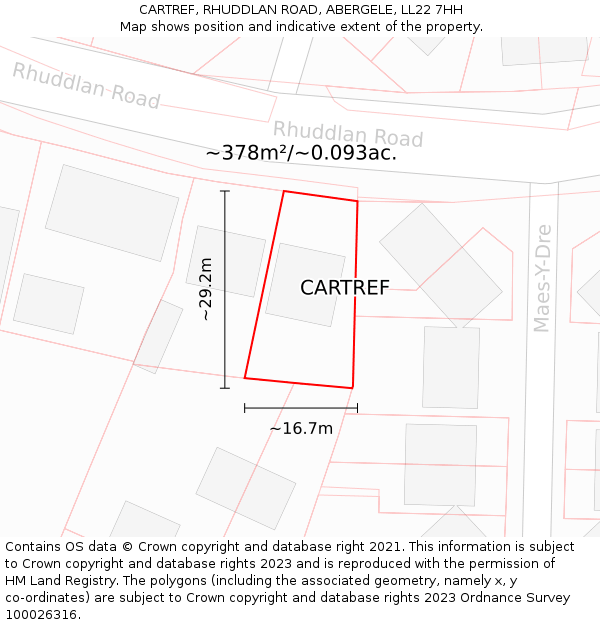 CARTREF, RHUDDLAN ROAD, ABERGELE, LL22 7HH: Plot and title map