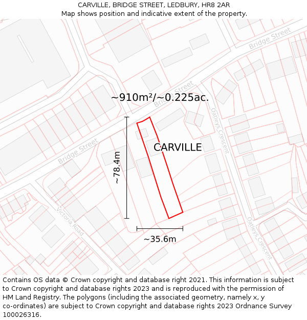 CARVILLE, BRIDGE STREET, LEDBURY, HR8 2AR: Plot and title map
