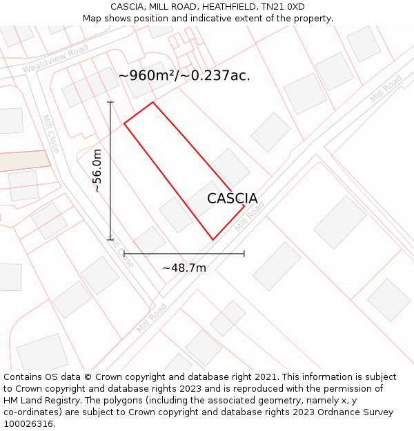 CASCIA, MILL ROAD, HEATHFIELD, TN21 0XD: Plot and title map