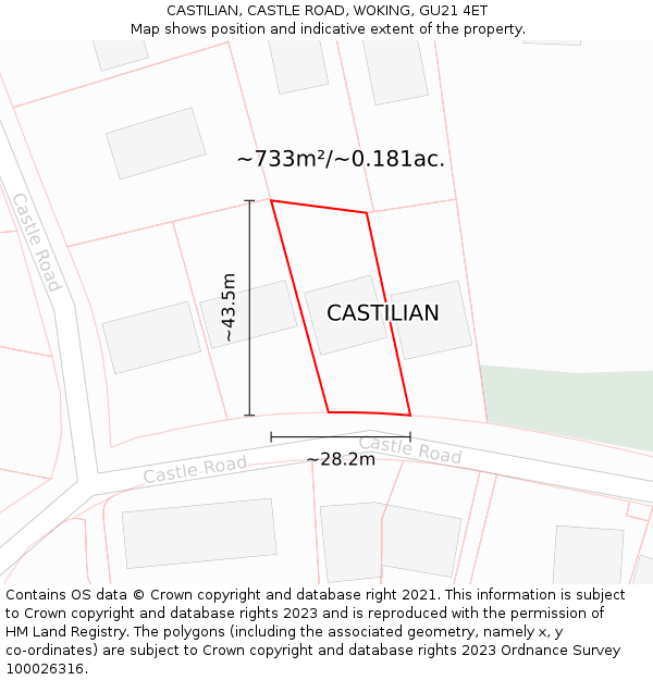 CASTILIAN, CASTLE ROAD, WOKING, GU21 4ET: Plot and title map