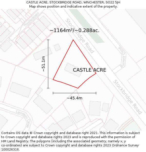 CASTLE ACRE, STOCKBRIDGE ROAD, WINCHESTER, SO22 5JH: Plot and title map
