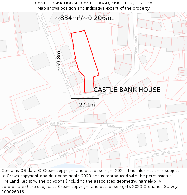CASTLE BANK HOUSE, CASTLE ROAD, KNIGHTON, LD7 1BA: Plot and title map
