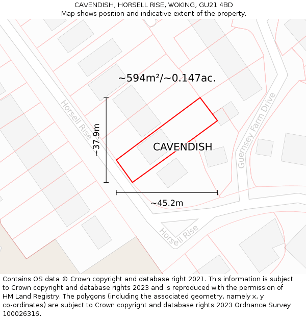 CAVENDISH, HORSELL RISE, WOKING, GU21 4BD: Plot and title map