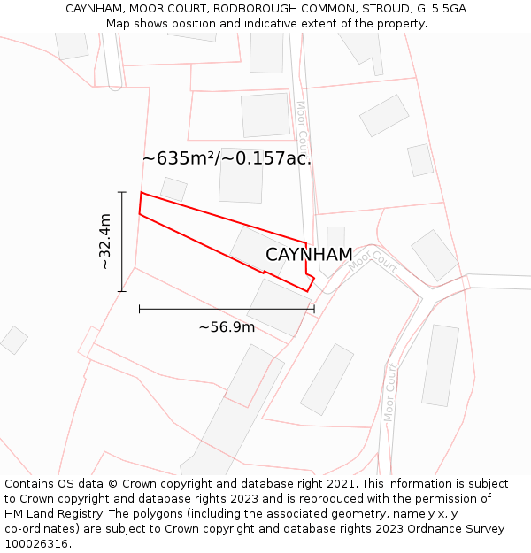 CAYNHAM, MOOR COURT, RODBOROUGH COMMON, STROUD, GL5 5GA: Plot and title map