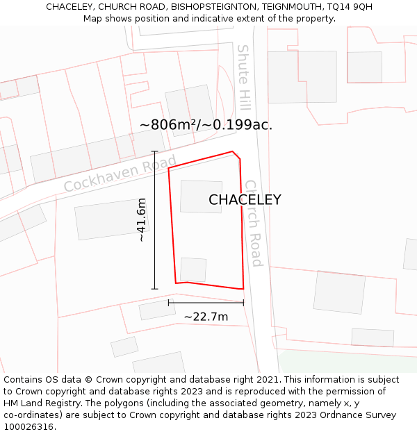 CHACELEY, CHURCH ROAD, BISHOPSTEIGNTON, TEIGNMOUTH, TQ14 9QH: Plot and title map