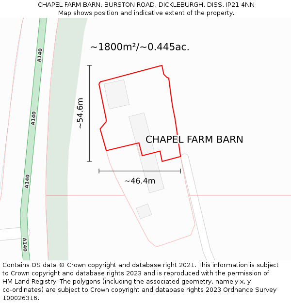 CHAPEL FARM BARN, BURSTON ROAD, DICKLEBURGH, DISS, IP21 4NN: Plot and title map