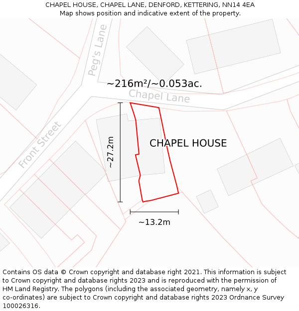 CHAPEL HOUSE, CHAPEL LANE, DENFORD, KETTERING, NN14 4EA: Plot and title map
