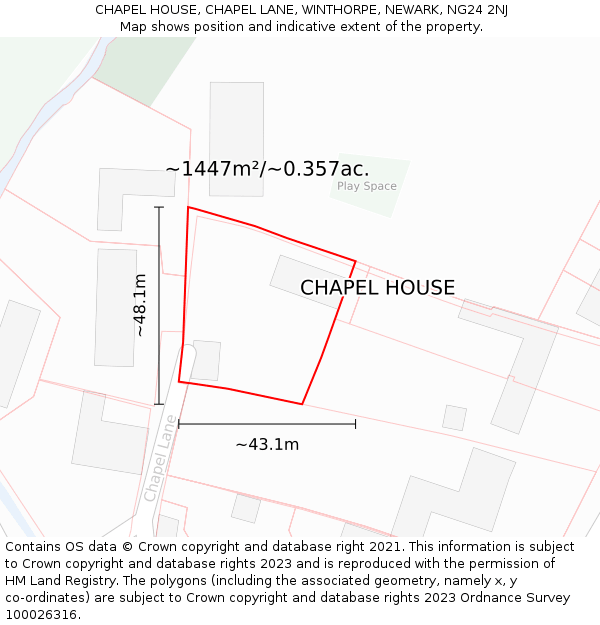 CHAPEL HOUSE, CHAPEL LANE, WINTHORPE, NEWARK, NG24 2NJ: Plot and title map