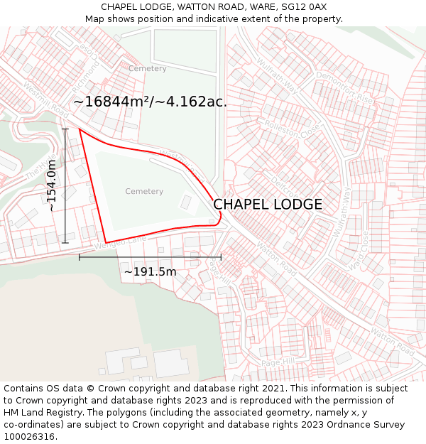 CHAPEL LODGE, WATTON ROAD, WARE, SG12 0AX: Plot and title map