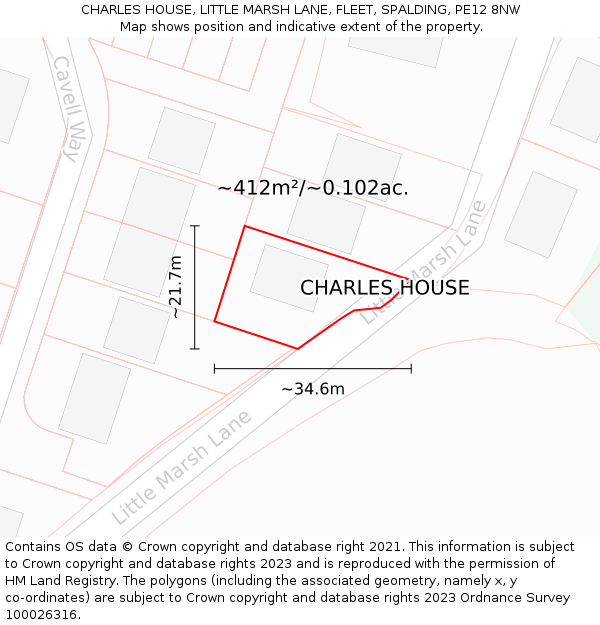 CHARLES HOUSE, LITTLE MARSH LANE, FLEET, SPALDING, PE12 8NW: Plot and title map