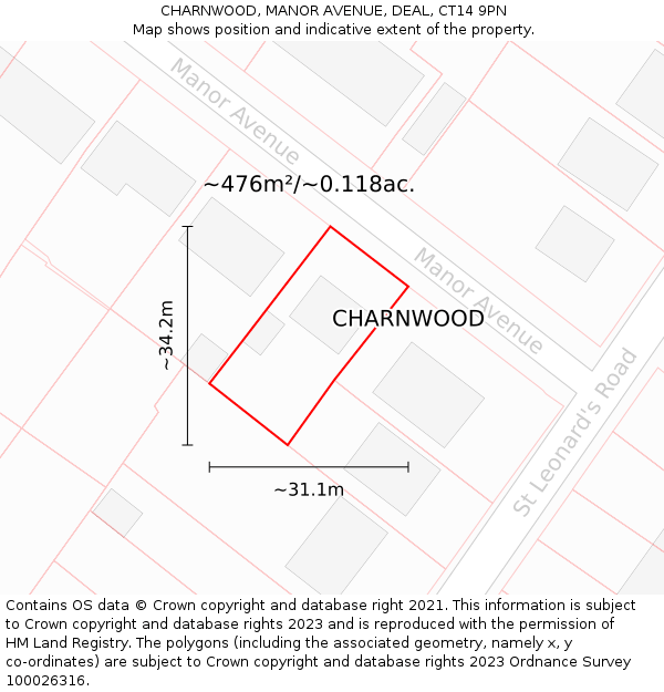CHARNWOOD, MANOR AVENUE, DEAL, CT14 9PN: Plot and title map
