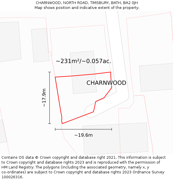 CHARNWOOD, NORTH ROAD, TIMSBURY, BATH, BA2 0JH: Plot and title map