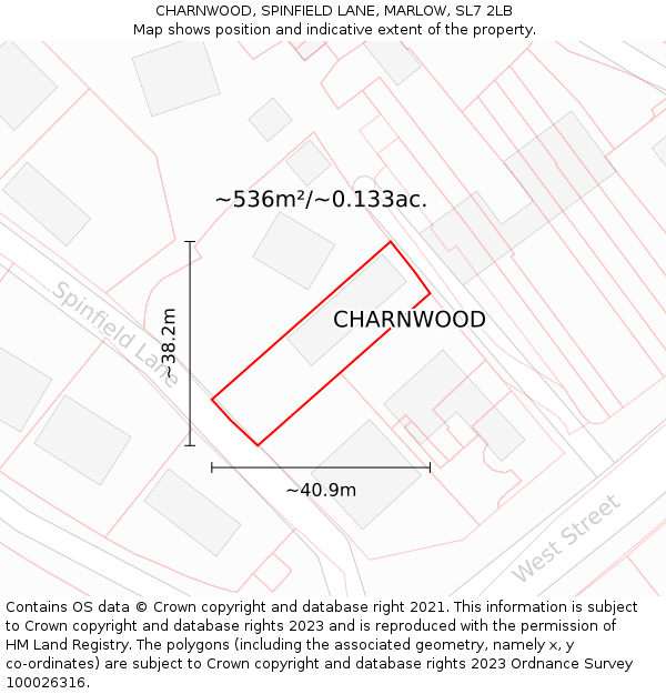CHARNWOOD, SPINFIELD LANE, MARLOW, SL7 2LB: Plot and title map
