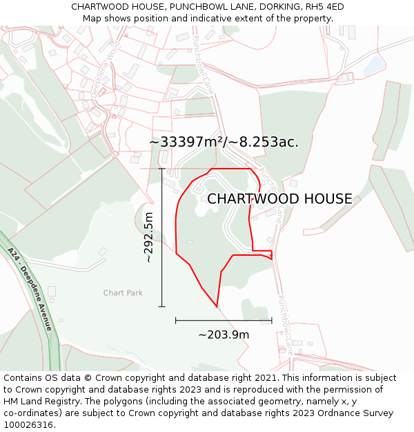 CHARTWOOD HOUSE, PUNCHBOWL LANE, DORKING, RH5 4ED: Plot and title map