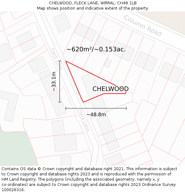 CHELWOOD, FLECK LANE, WIRRAL, CH48 1LB: Plot and title map