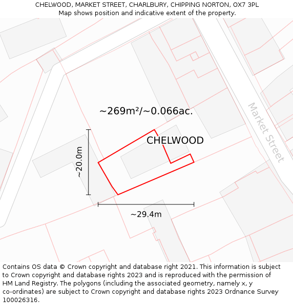 CHELWOOD, MARKET STREET, CHARLBURY, CHIPPING NORTON, OX7 3PL: Plot and title map