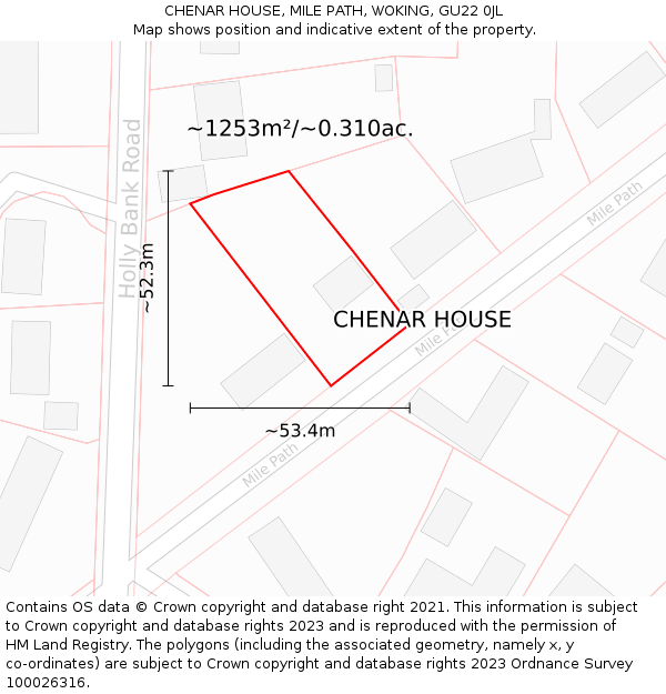 CHENAR HOUSE, MILE PATH, WOKING, GU22 0JL: Plot and title map