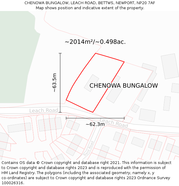 CHENOWA BUNGALOW, LEACH ROAD, BETTWS, NEWPORT, NP20 7AF: Plot and title map