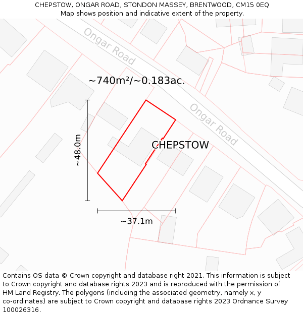 CHEPSTOW, ONGAR ROAD, STONDON MASSEY, BRENTWOOD, CM15 0EQ: Plot and title map