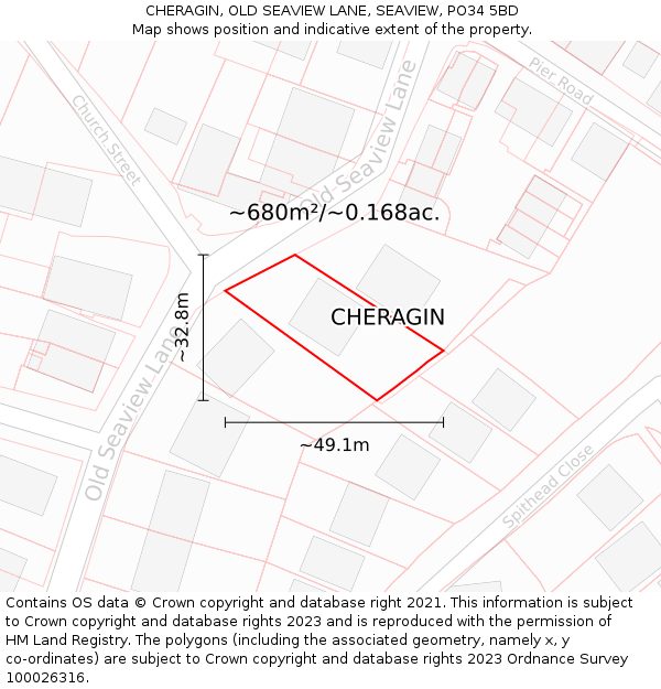 CHERAGIN, OLD SEAVIEW LANE, SEAVIEW, PO34 5BD: Plot and title map