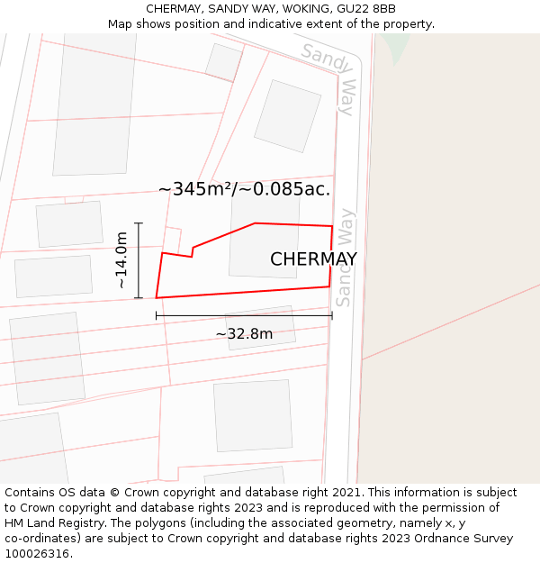 CHERMAY, SANDY WAY, WOKING, GU22 8BB: Plot and title map