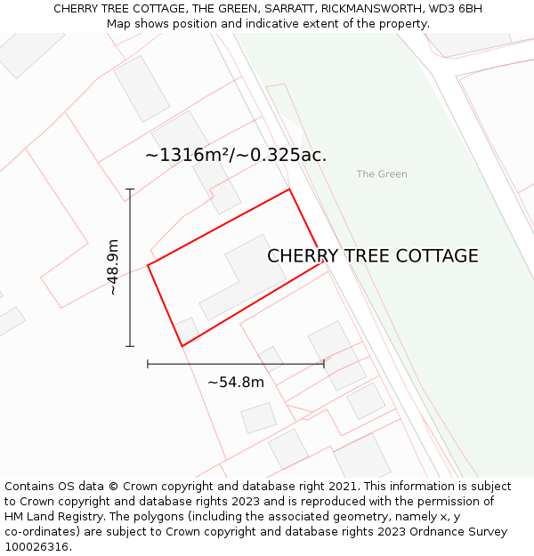 CHERRY TREE COTTAGE, THE GREEN, SARRATT, RICKMANSWORTH, WD3 6BH: Plot and title map