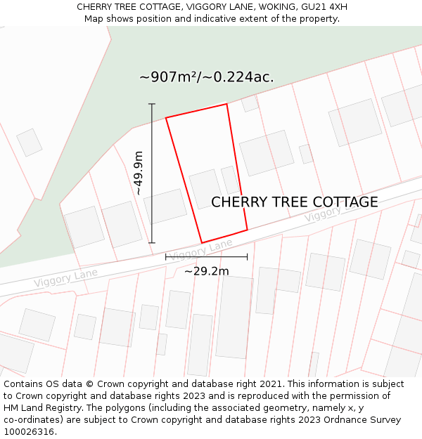 CHERRY TREE COTTAGE, VIGGORY LANE, WOKING, GU21 4XH: Plot and title map