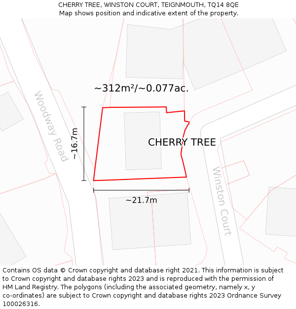 CHERRY TREE, WINSTON COURT, TEIGNMOUTH, TQ14 8QE: Plot and title map
